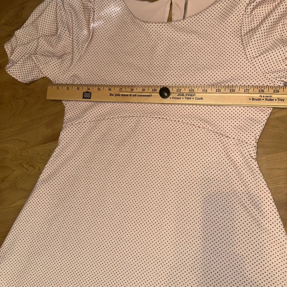 Free People Penelope Mini Dress Pink Polka Dot Puff Sleeve keyhole back size L - Picture 8 of 9